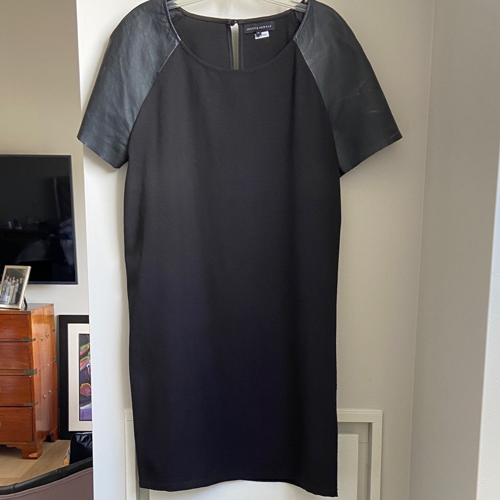 Second Female Black Dress with Leather Sleeves